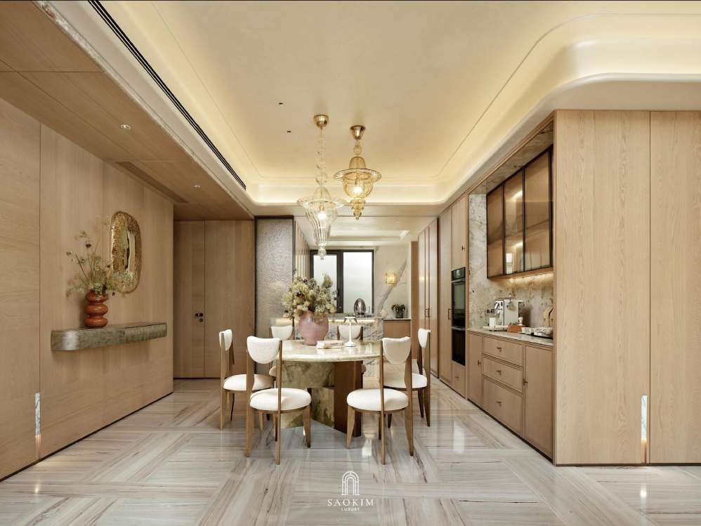 Thiết kế phòng bếp penthouse phong cách Contemporary Organic Luxury - Sự giao thoa giữa vẻ đẹp tự nhiên, tinh thần đương đại và tinh hoa phương Đông